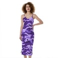 thumbnail image 1 of Purple Camouflage Print Slim Fit Midi Cami Dress, Camo Camouflage Fashion Summer Maxi Sexy Casual Dress For Women, 1 of 4