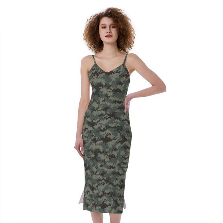 Forest Green Digital Camo Pattern Print Slim Fit Midi Cami Dress, Camo  Camouflage Fashion Summer Maxi Sexy Casual Dress For Women - Walmart.com