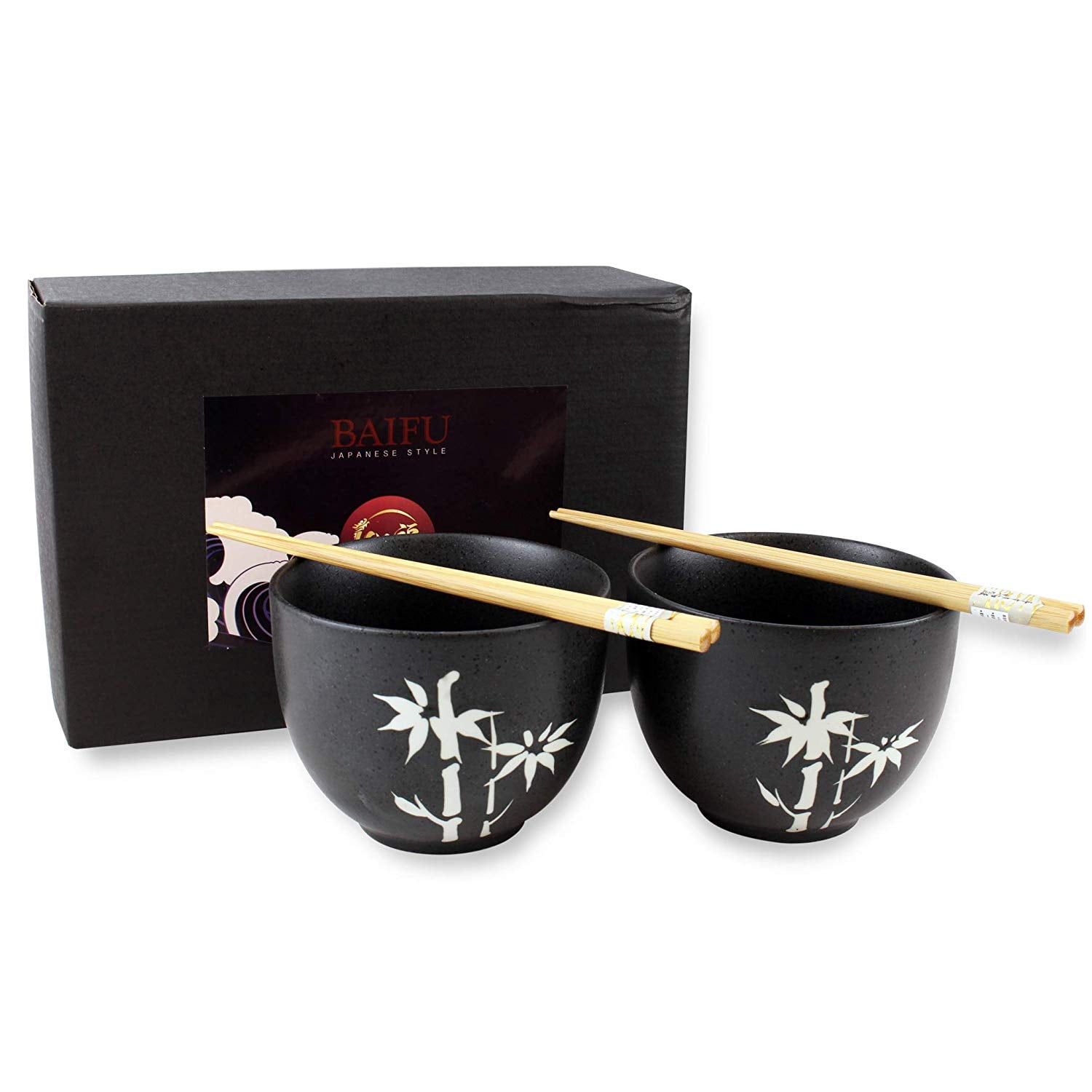 ERROR ラーメンボウル Quality Japanese Dinnerware Set of 2 Porcelain Bowls w/Chopsticks Utensils For Vietnamese Pho Recipe, Menudo Snacks, Rice Udon Noodle Bowl EHD