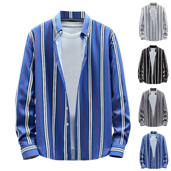 YFNNUP Mens Striped Western Shirts Long Sleeve Casual Button Downs Cowboy Shirt Regular Fit Work Shirts with Pockets