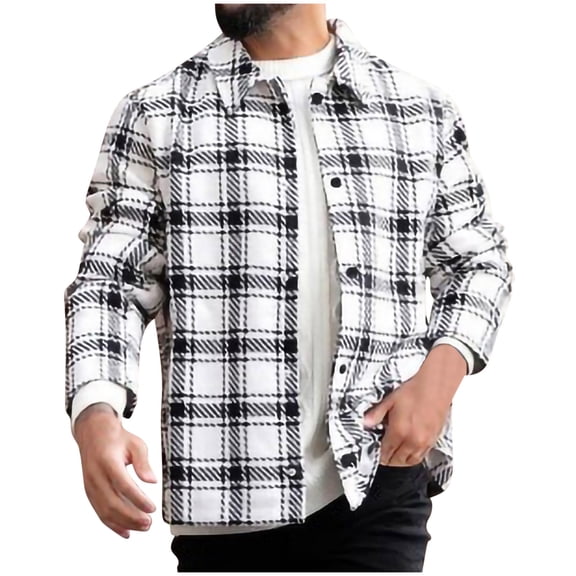 YFNNUP Mens Flannel Shirts Jackets Casual Shackets Button Down Long Sleeve Plaid Shirt Trendy Plaid Jackets with Pockets