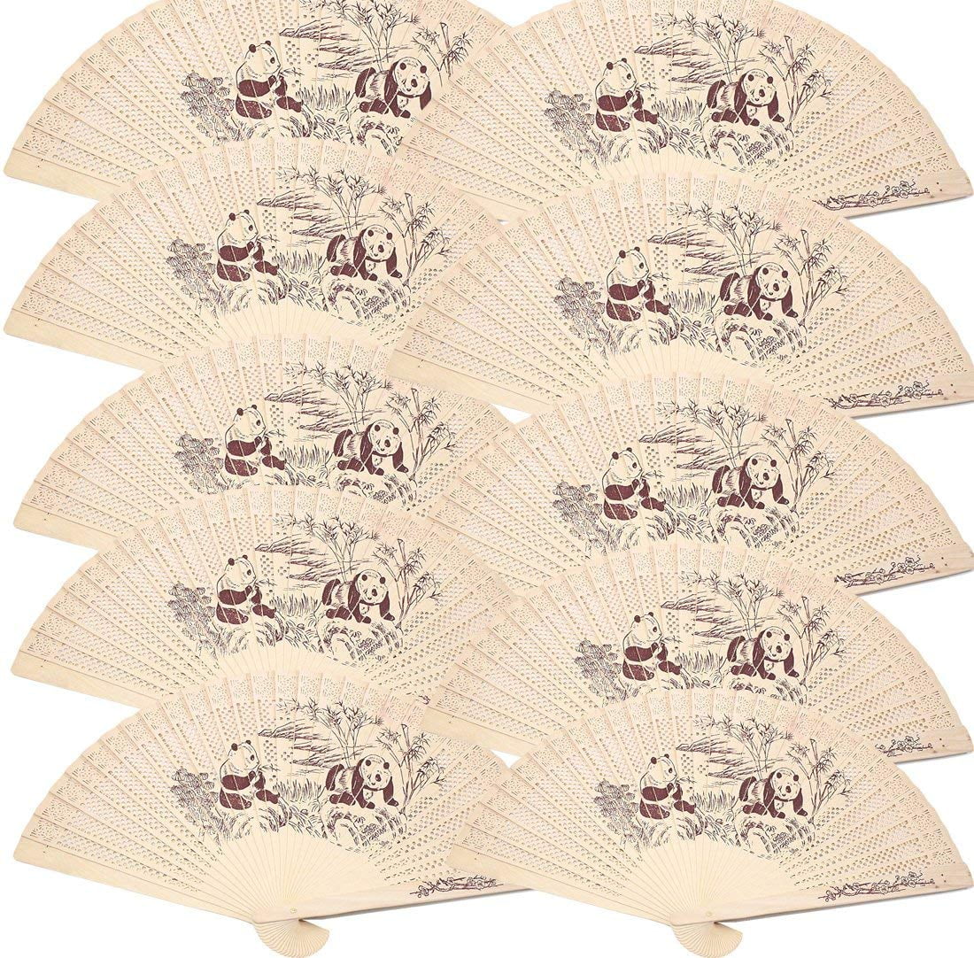 ERROR Set of 10 Double Sided Wooden Asian Panda Print Design Hand Fans Party Decoration Gift