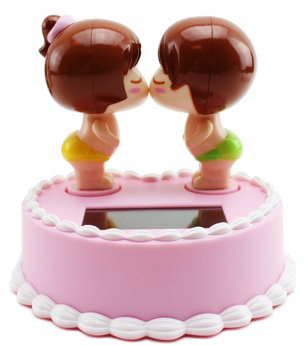 ERROR Valentine's Day Wedding Decor. Solar Powered Toy Boy Girl on Pink Cake KT00019