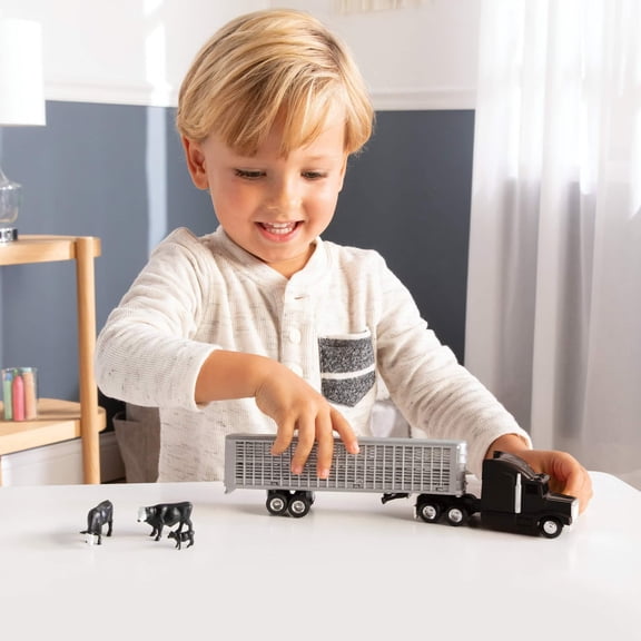 ERTL 1/64 Black Semi Truck with Cattle Trailer and Cattle 45967