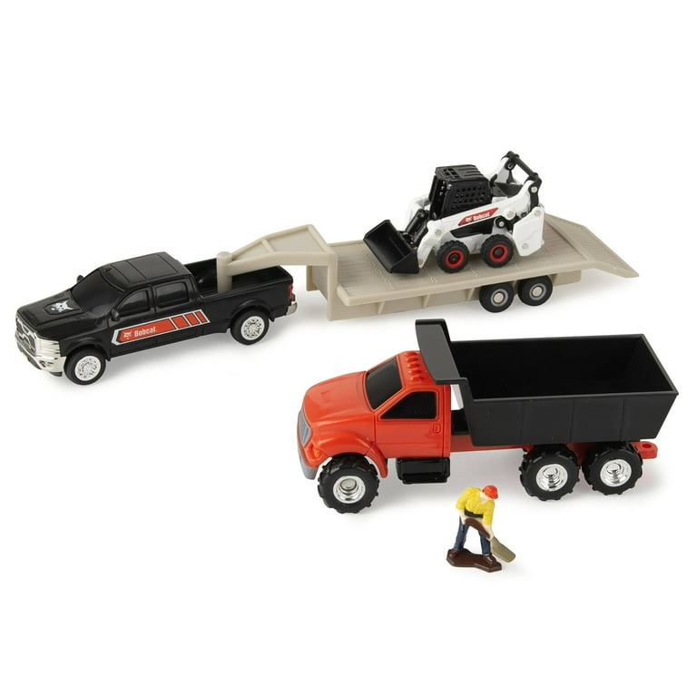 ERTL 1/64 Bobcat 5 Piece Construction Set with Dump Truck, Gooseneck Trailer, Man & Skid Loader 16502 ERTL 1/64 Bobcat 5 Piece Construction Set with Dump Truck, Gooseneck Trailer, Man & Skid Loader 16502
