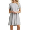 thumbnail image 1 of ERTUTUYI Fashion Women Casual Short Sleeve O-Neck Solid Ladies Loose Mini Dress Gray L, 1 of 5