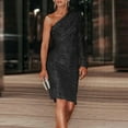 thumbnail image 1 of ERTUTUYI Women Fashion Solid Cold Shoulder Sequin Dress Skinny Ruched one Shoulder Sequin Long Dress Black Xxl, 1 of 8
