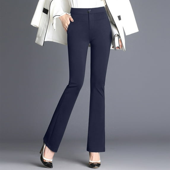 ERTUTUYI Women Stretchy Work Business Casual Straight Leg Trousers High Waist Pants Blue 4XL