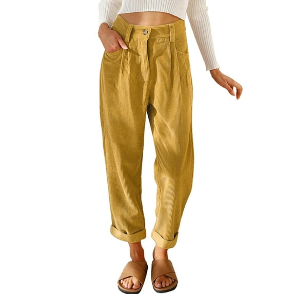 ERTUTUYI Womens Corduroy Pockets Cropped Straight Leg Pants Elegant Casual Trousers Khaki XL
