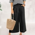 thumbnail image 1 of ERTUTUYI Womens Culottes Cotton Linen Wide Leg Palazzo Pants Elastic Waist Capri Trousers With Pockets Black S, 1 of 8
