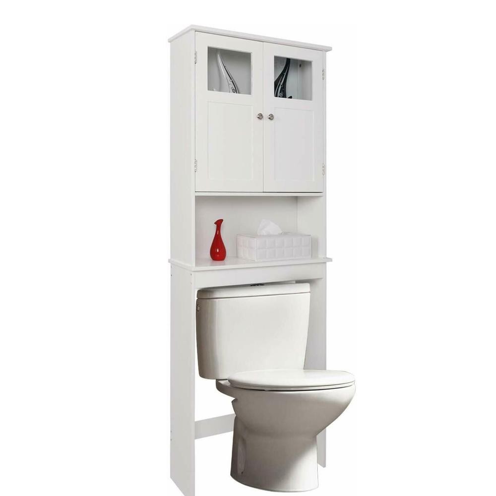 ERTWER Wooden Over Toilet Bathroom Storage Cabinet, Wall-Mounted Organizer Rack with Adjustable Shelf, Double-Door 3-Tier Waterproof MDF Cabinet, White