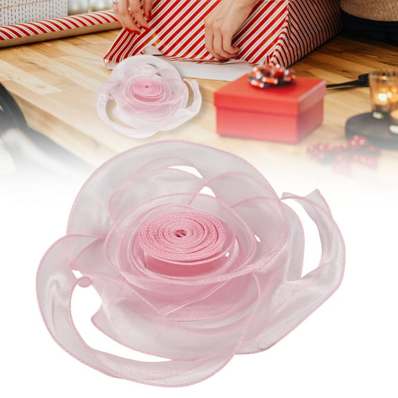 ERTZAE 10 Yards Iridescent Organza Ribbon Shimmer Chiffon Ribbon For Gift Wrapping Bouquets Wedding Christmas Home Party Decor 4Cm Pink2