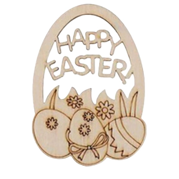 ERTZAE 12Pc Unfinished Wooden Easter Ornaments,"Happy Easter" Cutout With Eggs & Floral Motif Smooth Finish Unpainted Egg Wood Shapes For Crafts,Unfinished Easter Craft Decor,Hanging Paintable Supply