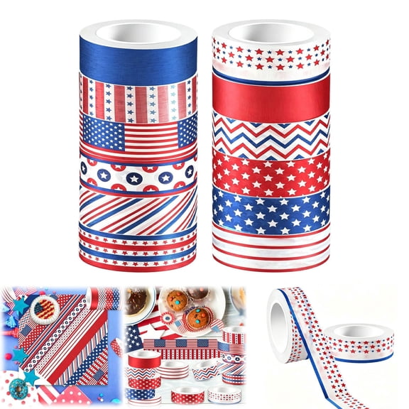 ERTZAE 12Roll Patriotic Stickers,Red White Blue Washi Tape,Memorial Day Gift,Decorative Paper Stickers For Independence Day,250Th Anniversary American Crafts,Scrapbook Gift Wrapping Diy Art Crafts