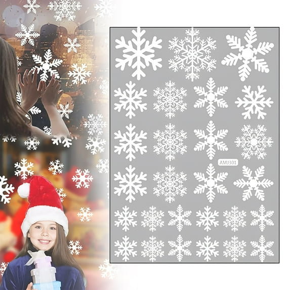 ERTZAE 135Pc Christmas Window Clings Snowflakes Window Decals Static Window Stickers For Christmas Decorations Windows Decor Ornaments Xmas Party Supplies Thanksgiving Party Decor