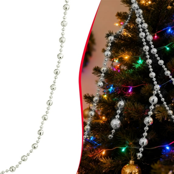 ERTZAE 2.7M Exquisite Christmas Tree Decor Acrylic Beads Xmas Tree Garland Multicolor Glitter Hanging Bead Decorations Garland For Trees Indoor Outdoor Home Decor Use Silver
