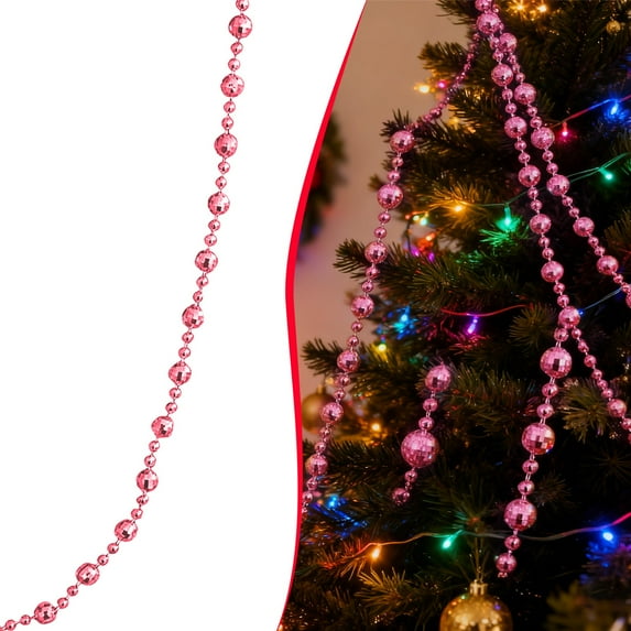 ERTZAE 2.7M Exquisite Christmas Tree Decor Acrylic Beads Xmas Tree Garland Multicolor Glitter Hanging Bead Decorations Garland For Trees Indoor Outdoor Home Decor Use Pink