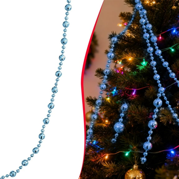 ERTZAE 2.7M Exquisite Christmas Tree Decor Acrylic Beads Xmas Tree Garland Multicolor Glitter Hanging Bead Decorations Garland For Trees Indoor Outdoor Home Decor Use Blue