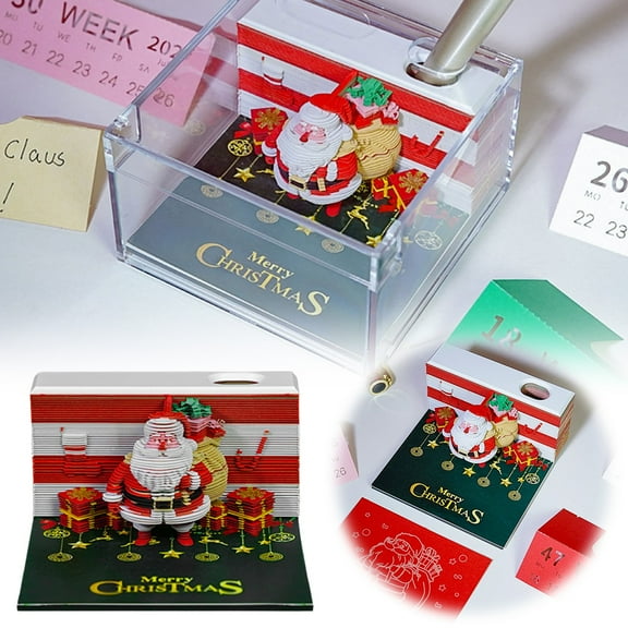 ERTZAE 2026 3D Santa Calendar,Tear-Away Paper Craft Desk Decor,Festive Daily Planner,3D Paper Carving Calendar,Holiday Desktop Art,Functional Note Pad,Countdown Decor,Office Home Organizer F