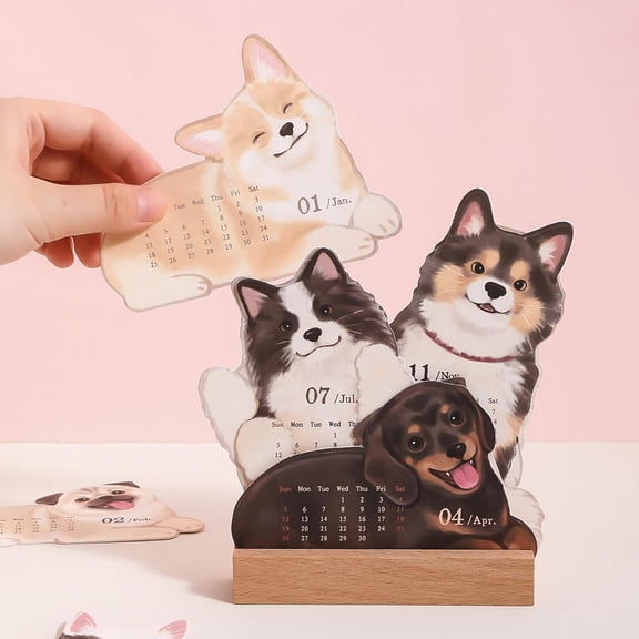 ERTZAE 2026 Cute Dog Shape Wooden Base Desk Calendar,Pet-Themed Desktop Decor Monthly Planner,Demountable Note-Taking Desk Calendar,Dual-Function Memo Schedule Organizer,Sweet Gift For Dog Lovers