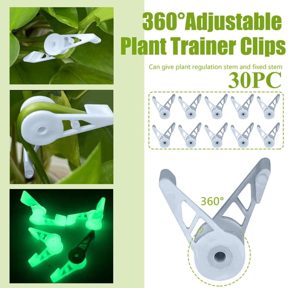 ERTZAE 360 Degree Adjustable Plant Clips,Plant Training Clips,Plant Stem Bender,Plant Ties Gardening,Gardening Accessories,Invisible Plant Training Clips,Clear 1.4in 30Pcs Transparent Trainer Set