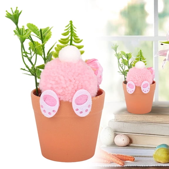 ERTZAE 3Pc Easter Flower Pot,Pink Easter Bunny Tail Flower Pot Decor Table Centerpiece,Easter Flower Pot Decor,Plush Bunny Tail Centerpiece,Spring Tabletop Ornament,Easter Potted Plant,Bunny Decor