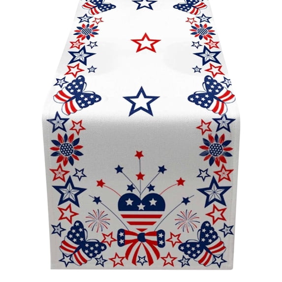 ERTZAE 4Th Of July Table Runner,90" Patriotic Butterfly Star Table Runner,Americana Kitchen Dining Decoration For Home Party Decor,Red White Blue Independence Anniversary Memorial Day Party Supply