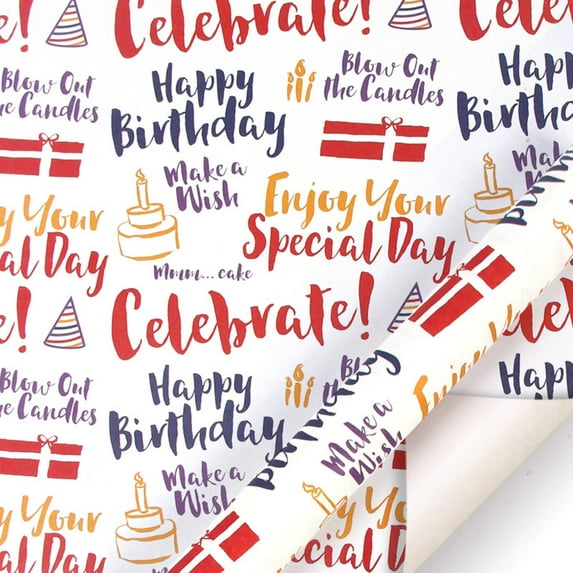 ERTZAE 5Pc Reversible Wrapping Paper,19.69X27.56In"Celebrate!" & Birthday Doodles In Red/Blue Design Durable Multi-Pattern Wrapping Paper For Party Gifts,Gift Wrapping Supplies,Wrapping Paper Wedding