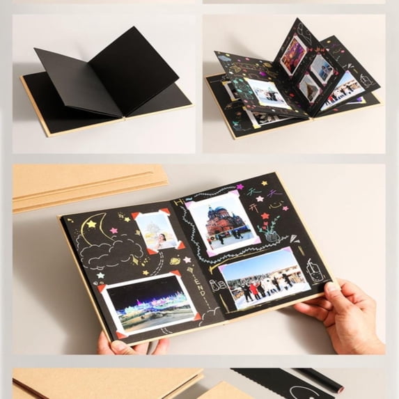 ERTZAE Accordion Kraft Paper Clipbook Album,Diy Photo Collection,Graduation/Wedding Anniversary Album,Hard Cover Memory Book,Cost-Effective Multi-Occasion Keepsake,Foldable Stretchable Photo Album