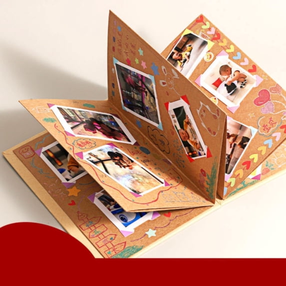 ERTZAE Accordion Kraft Paper Clipbook Album,Diy Photo Collection,Graduation/Wedding Anniversary Album,Hard Cover Memory Book,Cost-Effective Multi-Occasion Keepsake,Foldable Stretchable Photo Album