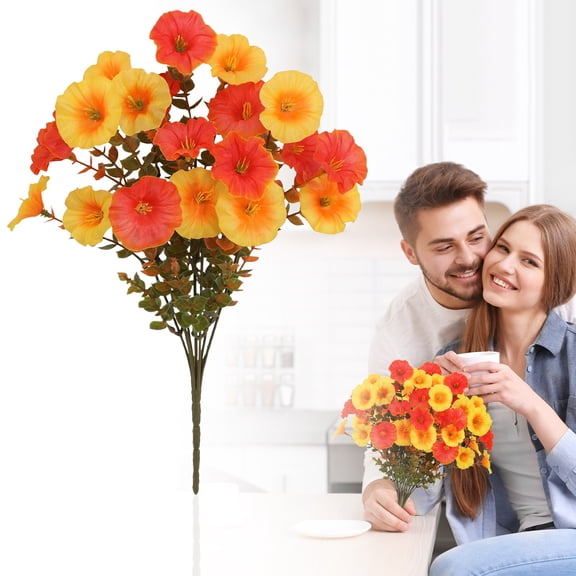 ERTZAE Artificial Fall Mums Flowers,Outdoor Eucalyptus Bush,Autumn Orange,for Porch Planter & Garden Decor,Faux Autumn Mums & Eucalyptus Stem,UV Resistant,Realistic Outdoor Plants for Fall Displays