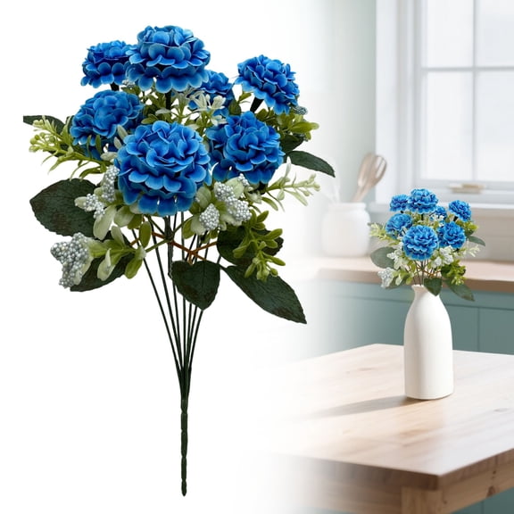 ERTZAE Artificial Hydrangea Flowers,Patio Hydrangea Bouquets,Living Space Floral Decor,7-Head Artificial Hydrangea & Eucalyptus Bouquet,Blue 14.6-Inch Faux Flowers for Wedding,Home Centerpiece