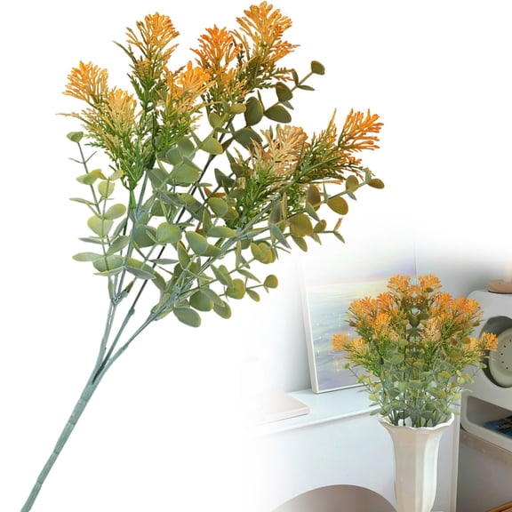 ERTZAE Artificial Outdoor Plastic Plant,Eucalyptus Bunch,Orange,5 Branches Cactus Style,for Patio Wedding Decor,Faux Eucalyptus Cactus Mix,Dense Foliage,UV Resistant,DIY Wreath Flower Basket Supply