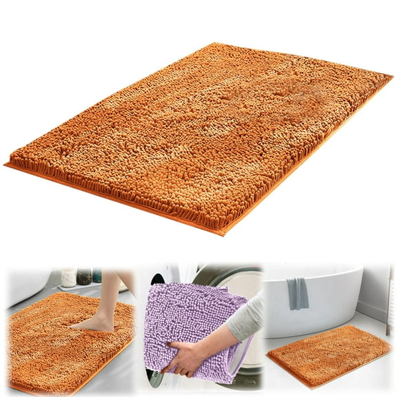 ERTZAE Bathroom Rugs,Orange 24X16In Non-Slip Bathroom Rug Soft Entrance Mat,Quick Dry Chenille Bathroom Rug,Machine Washable Absorbent Shaggy Mat For Tub Shower Decor,Haul Store Clearance Outlet