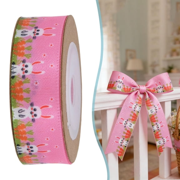 ERTZAE Burlap Jute Easter Ribbon,Dot Pattern Decor Ribbon,Spring Wired Ribbon,Easter Craft Ribbon,Bunny & Carrot Print Linen Wired Ribbon 0.6Inch x 10 Yards,Spring Easter Craft DIY Wreath Bow Making