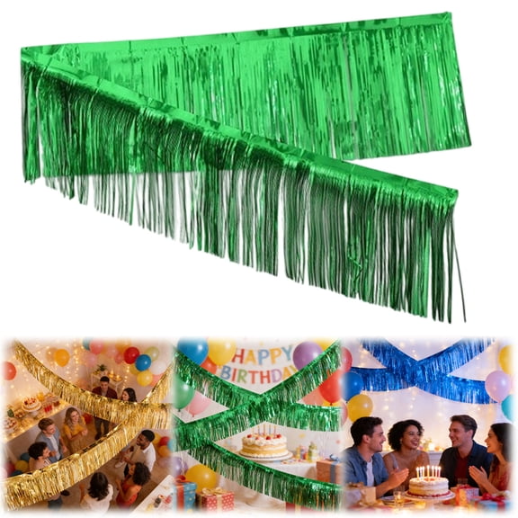 ERTZAE Ceiling Fringe Banner,2Pc 3M Greenreflective Fringe Garland – Eye-Catching Backdrop For Any Gathering,Birthday Tinsel Garland,Trailer Parade Decor,Party Streamers Backdrop,Foil Fringe Garland