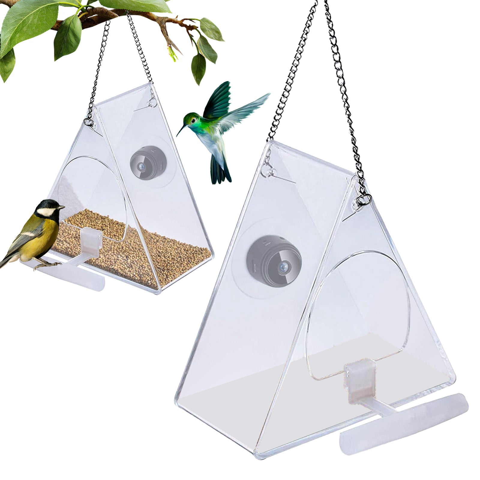 ERTZAE Clear Acrylic Window Bird Feeders,Wild Bird House,Easy Clean Birdhouse,Strong Suction Cups,Bird Feeder with Camera 4.92x5.11x2.95in,720P Night Vision WiFi Bird Watching,Outdoor Hanging Feeder