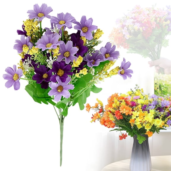 ERTZAE Daisy Flowers,Daisies Artificial Flowers,Artificial Spring Wild Flower,Realistic Fake Daisies,Artificial Daisy Bouquet,Purple Silk Flowers,1 Bunch for Hanging Window Box Table Centerpiece