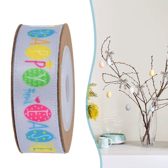 ERTZAE Easter Basket Accessory Ribbon,Rustic Burlap Ribbon,Assorted Color Ribbon,Wreath Making Ribbon,Happy Easter Letter Print Linen Wired Ribbon 0.6In x 10 Yards,Spring Craft DIY Wreath Bow Making