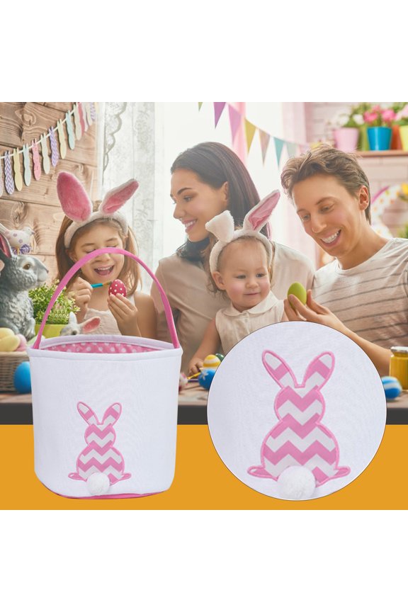 Easter Bunny Basket Bags,Pink Reusable Easter Bunny Basket Portable Candy Gift Bag,Personalized Easter Egg Basket,Fluffy Tail Rabbit Bucket,Kids Easter Gift Storage Bag,Simple Easter Basket