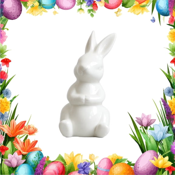 ERTZAE Easter Bunny Figurines,Spring Easter Decor Bunny,Playful Rabbit Decor,Decorative Rabbit Statue,Hallway Rabbit,White Ceramic Sitting Bunny Figurine 3.7x1.9Inch,Cute Easter Home Decor Accent