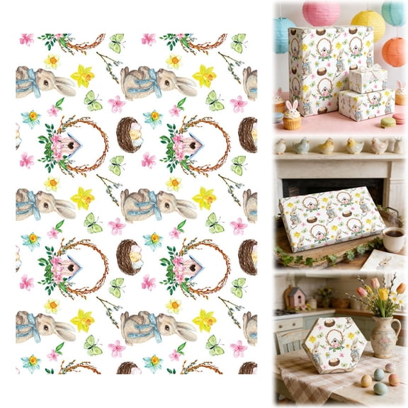 ERTZAE Easter Bunny Wrapping Paper,20X28In Recyclable Spring-Themed Holiday Wrap For Easter Gifts Baskets,Easter Gift Wrapping Paper,Holiday Festival Packaging Paper,Easter Present Wrapping Supplies