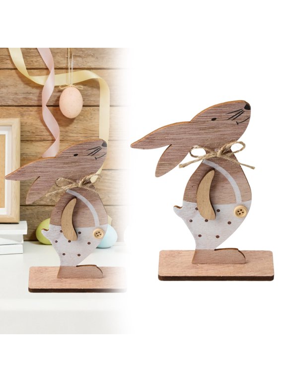 Easter Decorations Wooden Bunny,5.9X3.5In Neutral Tone Wooden Easter Bunny Home Decoration,Bunny Tiered Tray Sign,Easter Party Table Decor,Home Office Desk Ornament,Easter Decorations Indoor