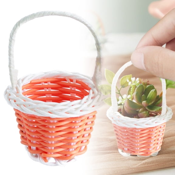 ERTZAE Easter Egg Hunting Basket,Small Red Woven Basket,Mini Party Favor Basket,Small Gift Basket For Easter,Orange & White Mini Woven Picnic Basket 3Inch,with Handle for Dollhouse or Easter Decor