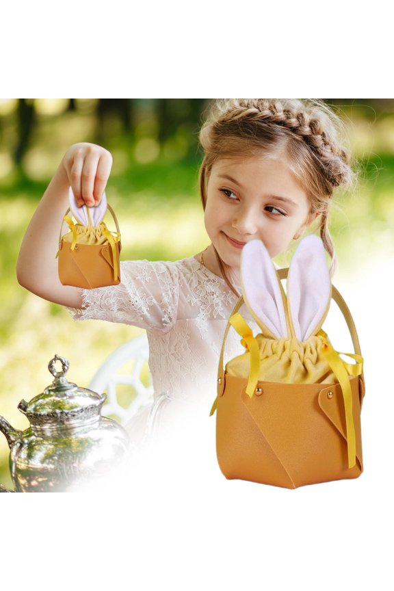 Easter Gifts Candy Bags,Yellow Cute Bunny Ear Easter Bag Candy Egg Storage Handbag,Bunny Ear Drawstring Gift Bags,Velvet Easter Pouch,Egg Hunt Prize Storage Bag,Rabbit Ear Easter Treat Bags