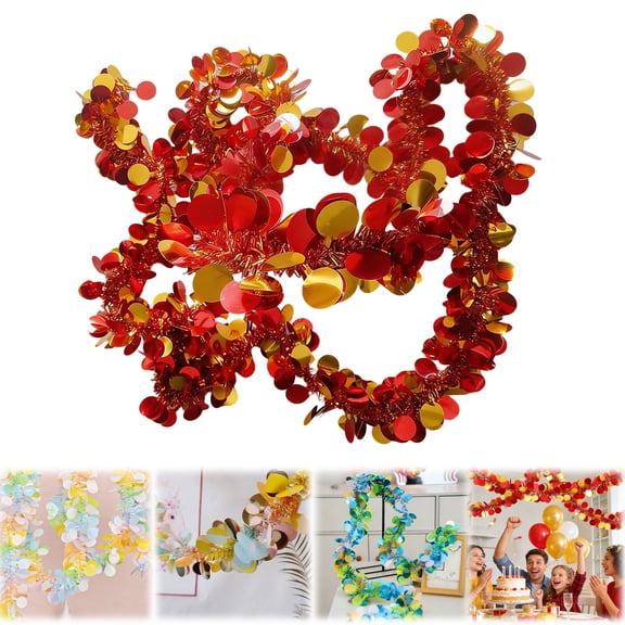 ERTZAE Easter Tinsel Garland,19.5Ft Red Gold Tinsel Confetti Heart Garland,Easter Wreath Garland,Twist Tinsel Decor,Spring Party Supplies,Retail Home Decor,Reusable Sequin Garland Year-Round Festive