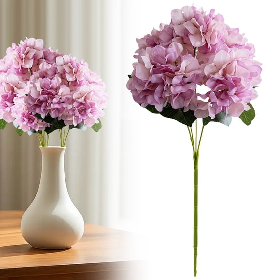ERTZAE Entryway Console Florals,Modern Hydrangea Style,Stylish Home Blooms,Charming Home Florals,5-Piece Embroidered Hydrangea Bouquet Set,Purple 18.5-Inch Faux Flowers for Home Table,Wedding Decor