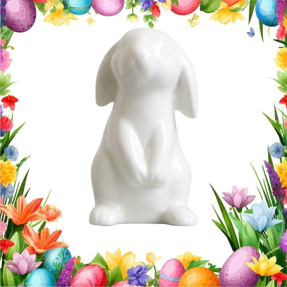 ERTZAE Farmhouse Bunny Statue,Kitchen Counter Rabbit,Seasonal Bunny Statue,Creative Bunny Figurine,Rabbit Gift Set,White Ceramic Easter Bunny Figurine 3.9x2.2Inch,Cute Rabbit Ornament for Home