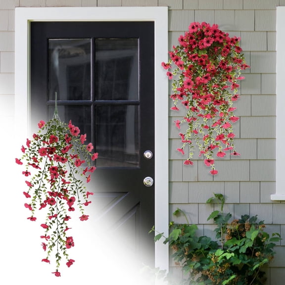 ERTZAE Faux Silk Daisy Flowers,Fake Hanging Plants,Hanging Morning Glory,Outside Garden Decor,Porch Yard Decor,Outdoors Spring Decor,Fake Flower Garland,Red 29.92in Hanging Silk Flower 4PCS