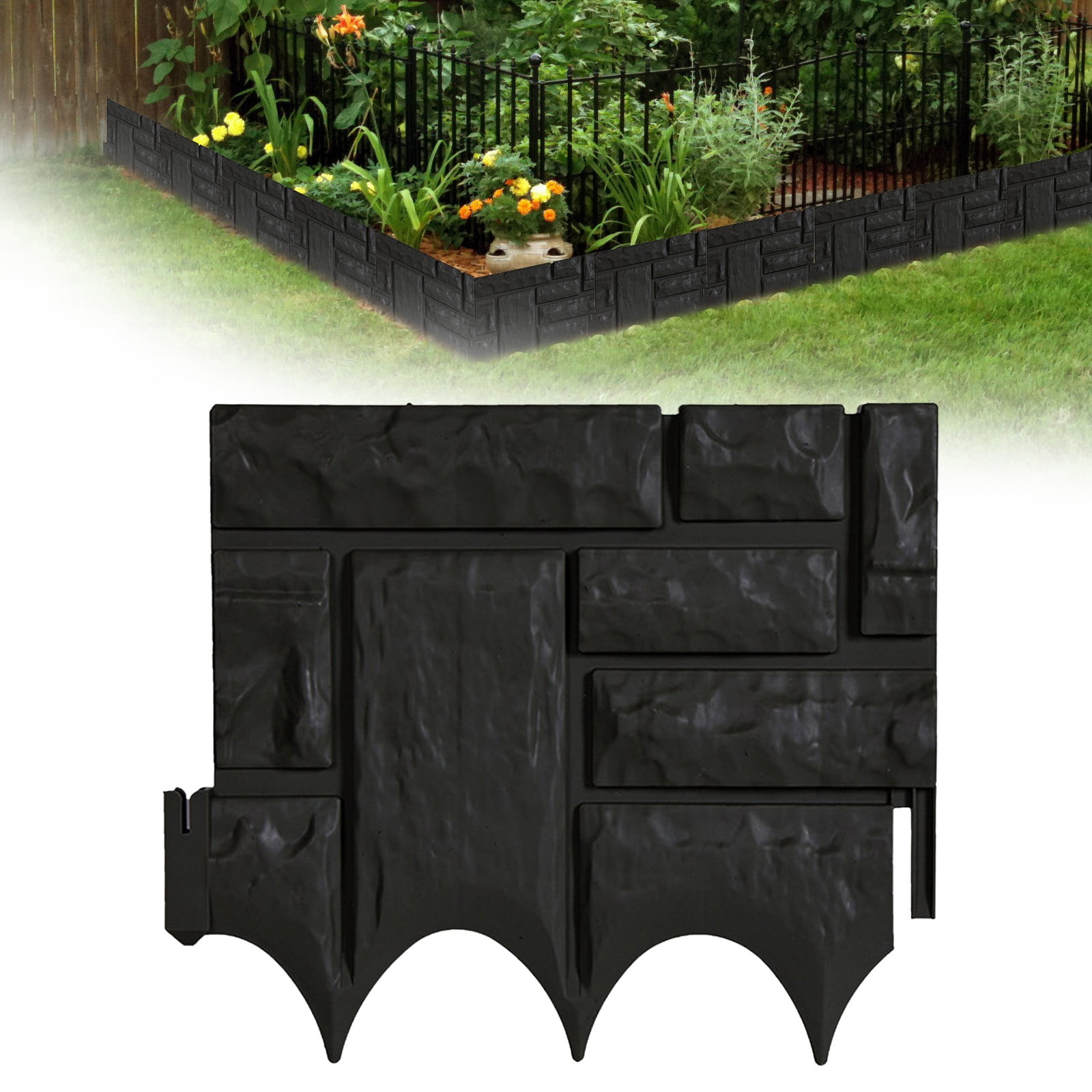 ERTZAE Faux Stone Edging For Landscaping,1Pc Black 10.16X8.66In Stone Brick Garden Edging Border,Decorative Imitation Stone Garden Fence,Plastic Rocks For Landscaping,Artificial Stone Edging